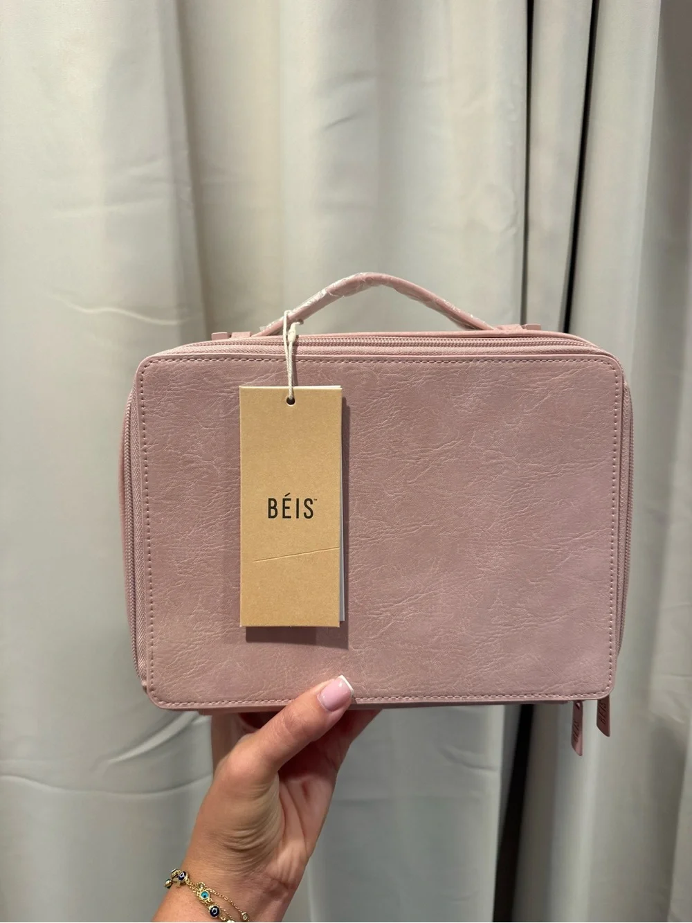 BEIS Blush Pink Structured Cosmetic Case with Top Handle